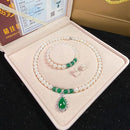 Green Chalcedony Pendant Pearl Necklace White Pearl Bracelet Set 128750