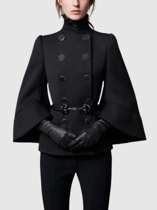 Flared Buttoned High Neck Outerwear Woolen Coat 111136 Flared Buttoned High Neck Outerwear Woolen Coat 111136