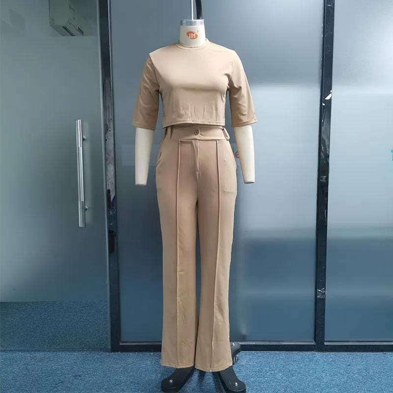 Women Casual O-Neck Half Sleeve Crop Top and Pants Suit Set B1588079 Women Casual O-Neck Half Sleeve Crop Top and Pants Suit Set B1588079