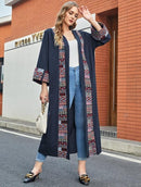 Najma CURVE Plus Geo Print Roll Up Sleeve Open Front Abaya     S3455290 - TUZZUT Qatar Online Shopping