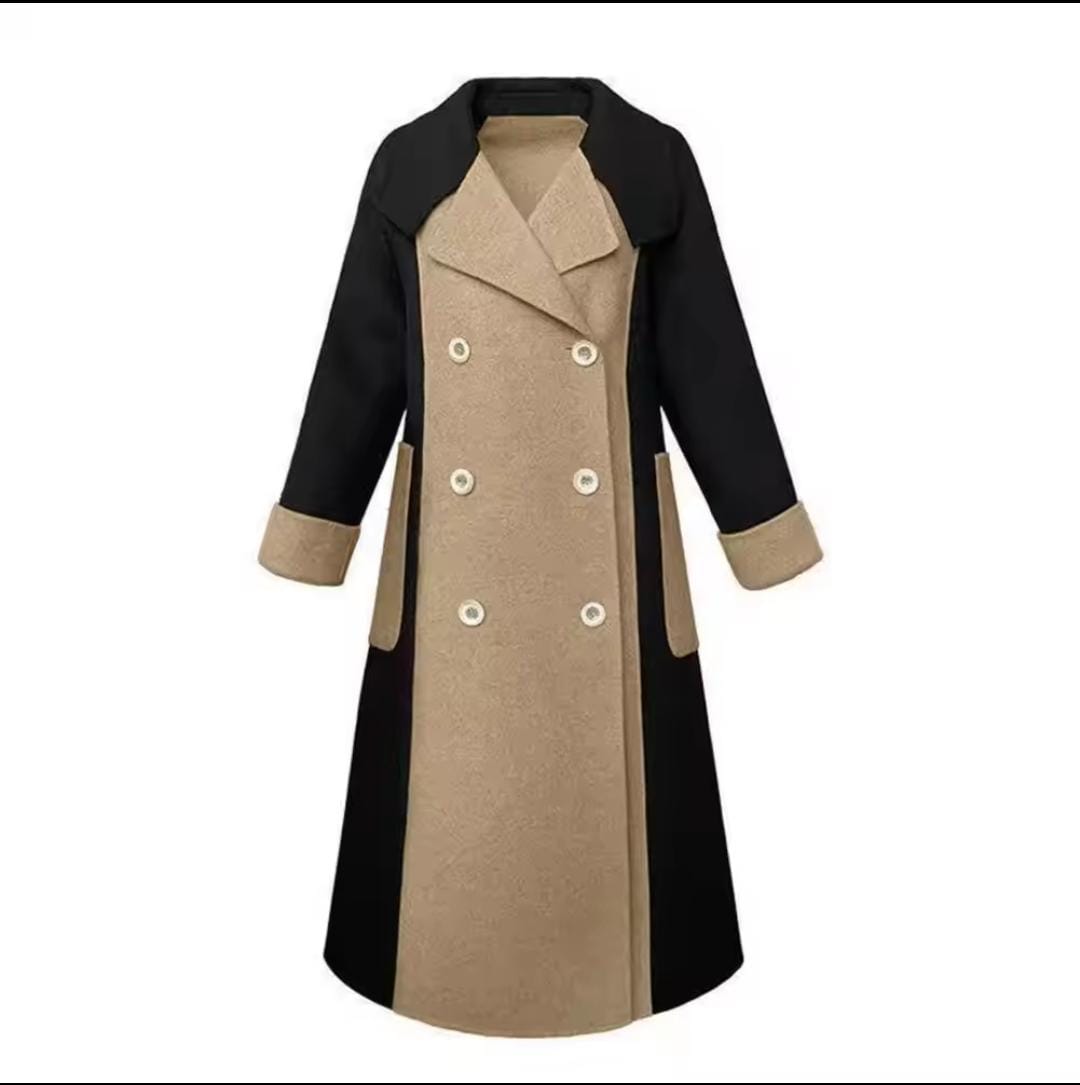 Women's Color Matching Double Breasted Mid-Length Winter Coat S4578965 2XL Women's Color Matching Double Breasted Mid-Length Winter Coat S4578965 2XL