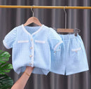 Baby Girls V Neck Bubble Sleeve Top Woven Pocket Pants 1550011 - TUZZUT Qatar Online Shopping