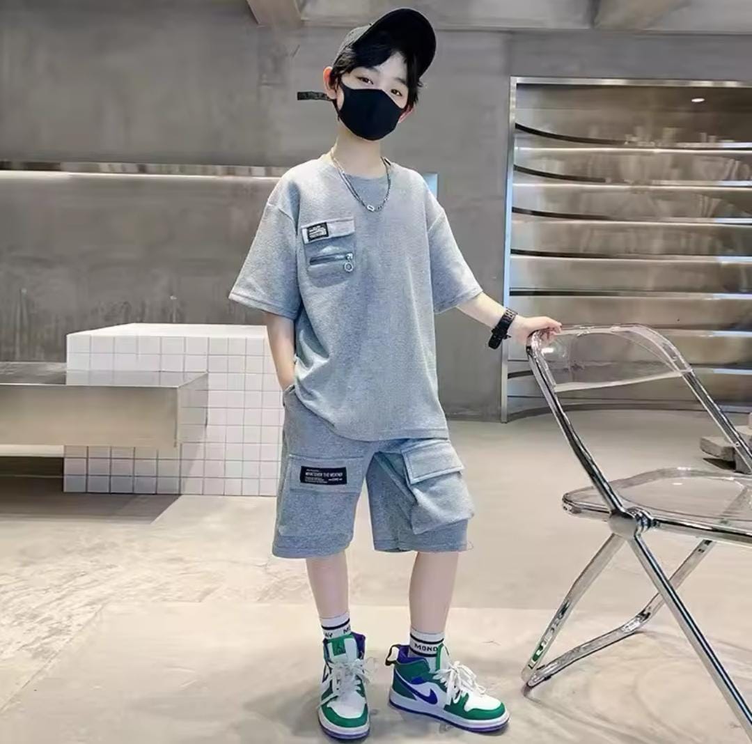 Kids Casual Black T-shirt + Pocket Short Pant Set 1659209 Kids Casual Black T-shirt + Pocket Short Pant Set 1659209