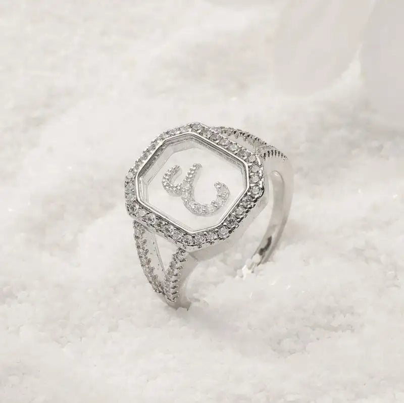 Women's Fashion Ring Simple Zircon Arabic Letters Glass Square Design rings - Tuzzut.com Qatar Online Shopping