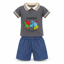 Boys’ Grey Dinosaur Print Polo Shirt & Blue Shorts Set 1433769 - Size 90