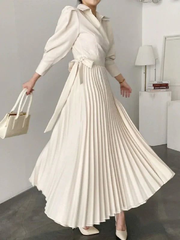 Office Pleated Asymmetric Solid Color Lapel Maxi Dresses 112167 Office Pleated Asymmetric Solid Color Lapel Maxi Dresses 112167