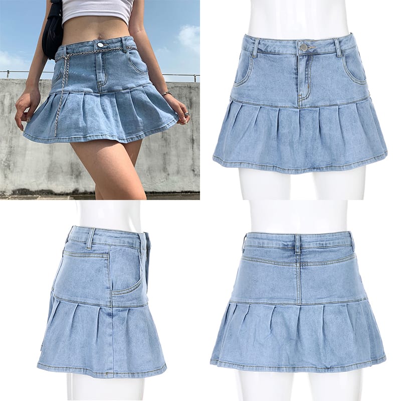 Woman Fashion Denim Pleated Skirts Mini Solid Casual Korean Style High Waist Skirt with Lined Hot Club Party Girls S4602826 Woman Fashion Denim Pleated Skirts Mini Solid Casual Korean Style High Waist Skirt with Lined Hot Club Party Girls S4602826