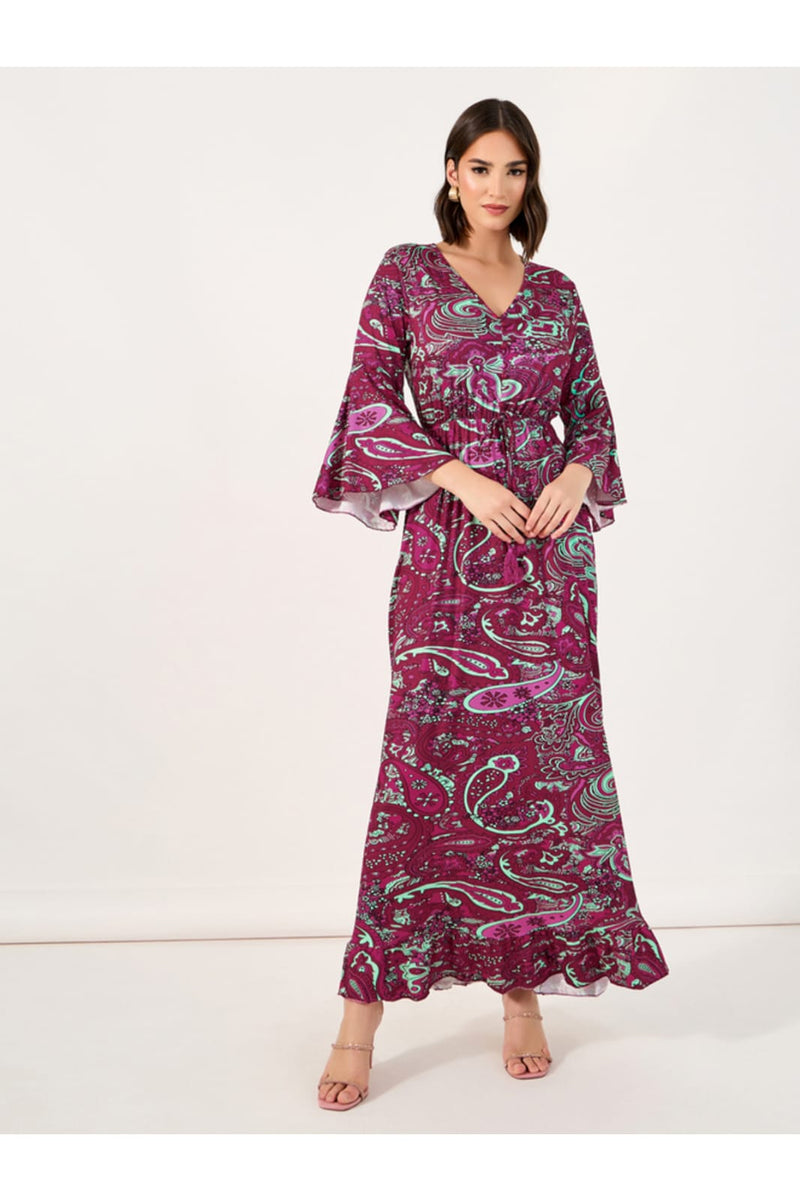 Styli Paisley Print Bell Sleeves A-Line Maxi Dress TS2345 - TUZZUT Qatar Online Shopping