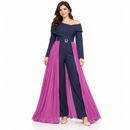 Size -M Women’s Navy Off-Shoulder Jumpsuit with Purple Pleated Overlay 5045902