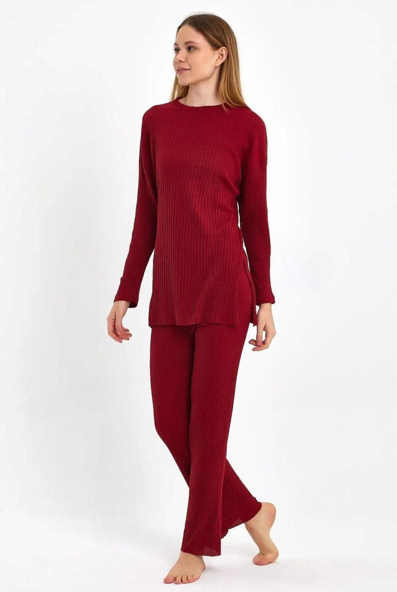Claret Corduroy Women's Pajama Set 48889 - TUZZUT Qatar Online Shopping