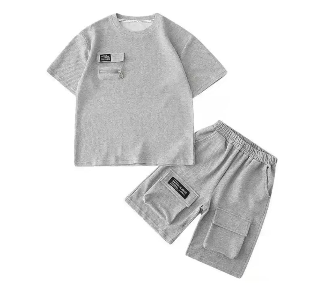 Kids Casual Black T-shirt + Pocket Short Pant Set 1659209 Kids Casual Black T-shirt + Pocket Short Pant Set 1659209
