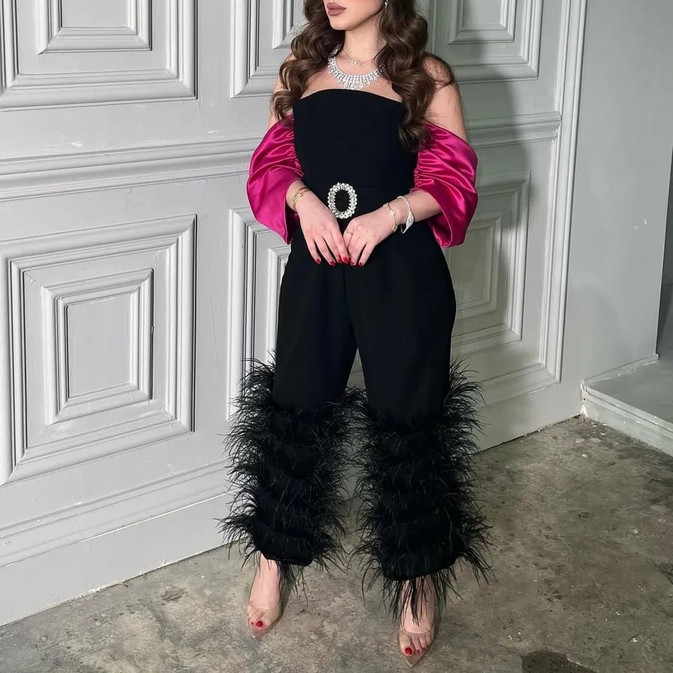 Arabia Jumpsuit Party Evening Dresses Off-The-shoulder Sash Feather Ankle-Length Formal Occasion Dresses Vestidos 070639875 Arabia Jumpsuit Party Evening Dresses Off-The-shoulder Sash Feather Ankle-Length Formal Occasion Dresses Vestidos 070639875