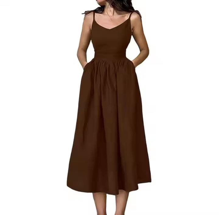 Women's Spaghetti Strap V Neck Backless Midi Dress Pleated Sleeveless High Waist Holiday Beach Summer Dress S5117818 Women's Spaghetti Strap V Neck Backless Midi Dress Pleated Sleeveless High Waist Holiday Beach Summer Dress S5117818
