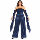 Women’s Navy Ruffle Jumpsuit with Draped Chiffon Sleeves 50K0ZZ - XL