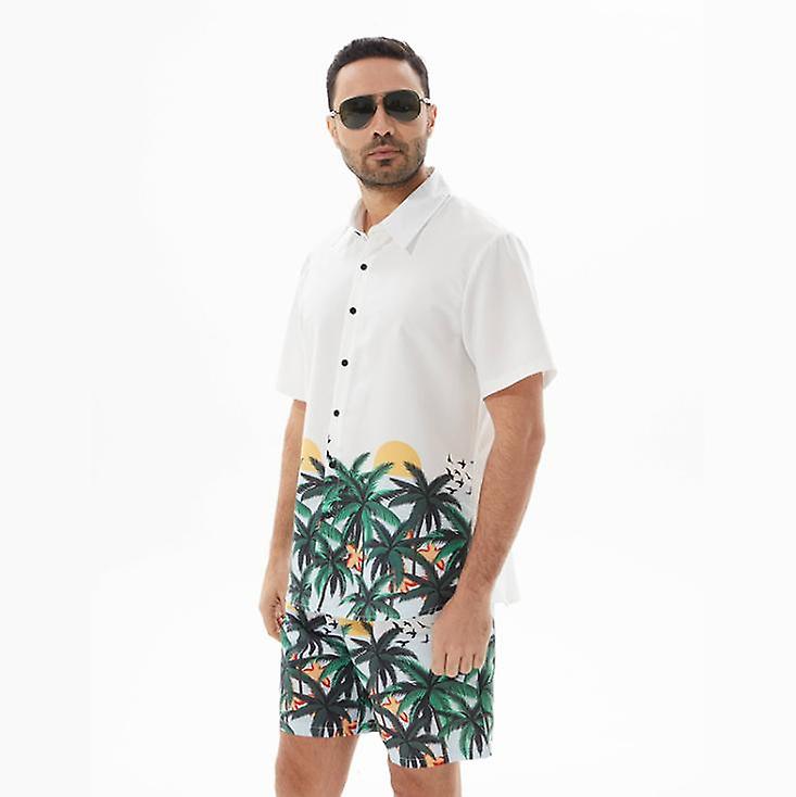 INCERUN Men's Printed Shirt Short Sleeve Hawaiian Casual Beach Shirt&Shorts S4096348
