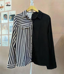 Women's Patchwork Striped Long Sleeve Button Down Work Shirt    S4603032 - TUZZUT Qatar Online Shopping