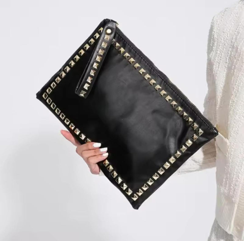 Leather Rivet Black Envelope Female Shoulder Bags S4354524