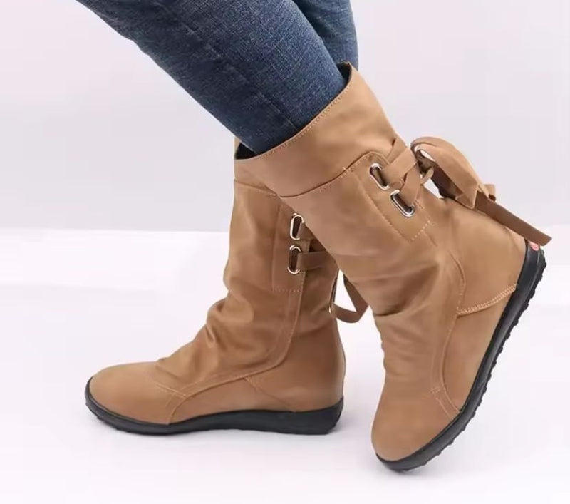 Women's  Boots Mid Height Lace-Up Motorcycle Mid- Boots Heel Shoes  978215 (38)