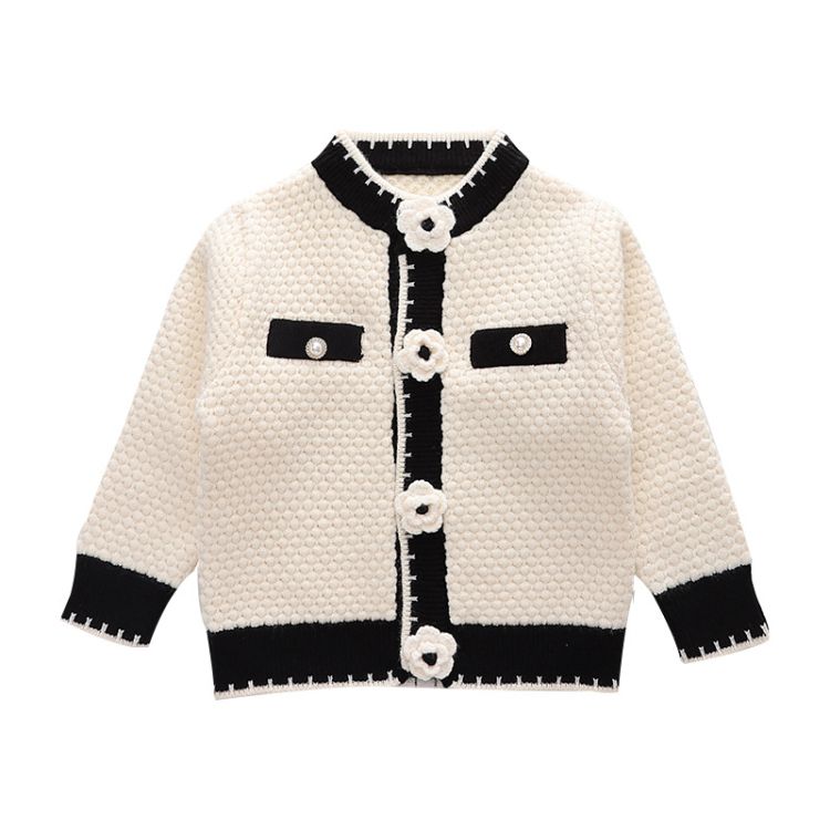 Women's Fashion Two Tone Pearl Beaded Round Neck Knitted Sweater Cardigan Croptop S321890 Women's Fashion Two Tone Pearl Beaded Round Neck Knitted Sweater Cardigan Croptop S321890