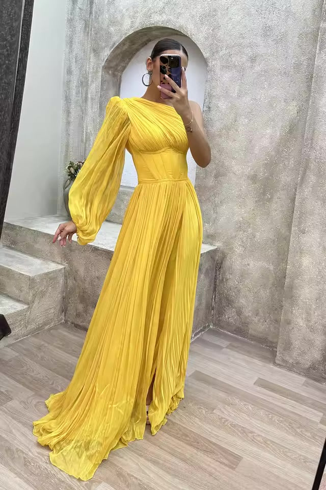 Yellow Side Split Evening Dresses 1132930 - TUZZUT Qatar Online Shopping