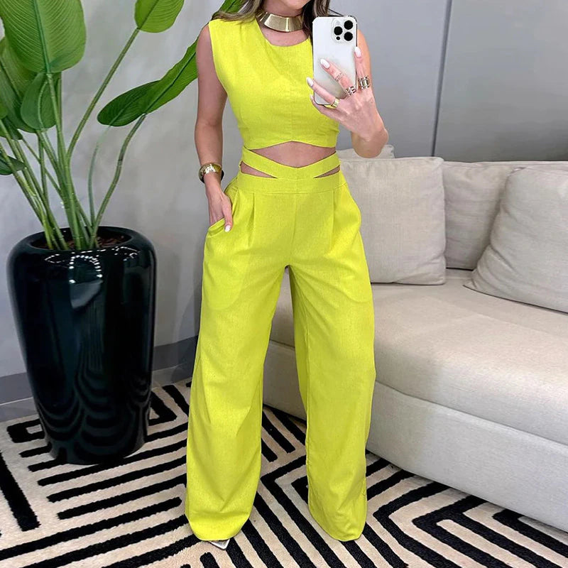 2 Pcs Women's Sleeveless Solid Color Camisole Sets 555608 2 Pcs Women's Sleeveless Solid Color Camisole Sets 555608
