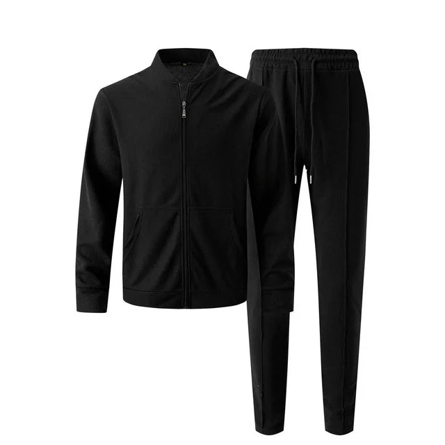 Autumn Men Stand Collar Two Piece Men’s Suit Black 169407 - TUZZUT Qatar Online Shopping