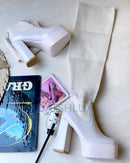 Double Platform Calf Boots For Women High Heel Shoes Luxury Fashion Designer Winter   B140467 - TUZZUT Qatar Online Shopping