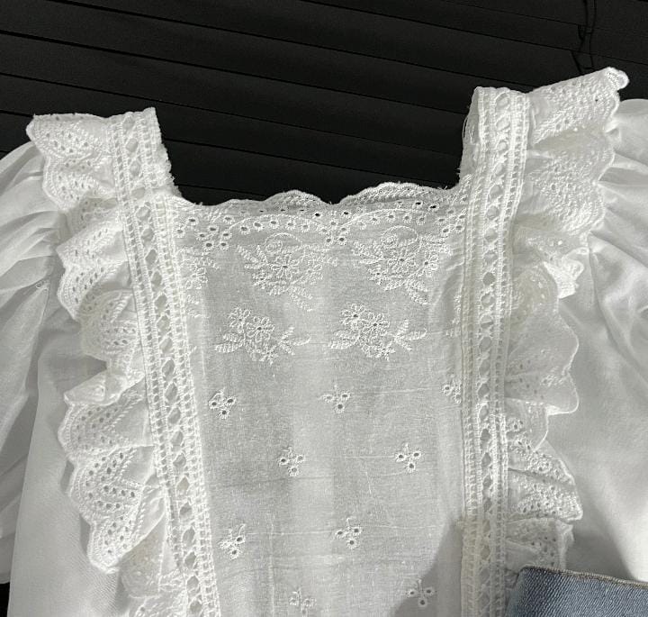 Girls Suit Lace Hollow Shirt Fake Two Denim Shorts 285166 Girls Suit Lace Hollow Shirt Fake Two Denim Shorts 285166