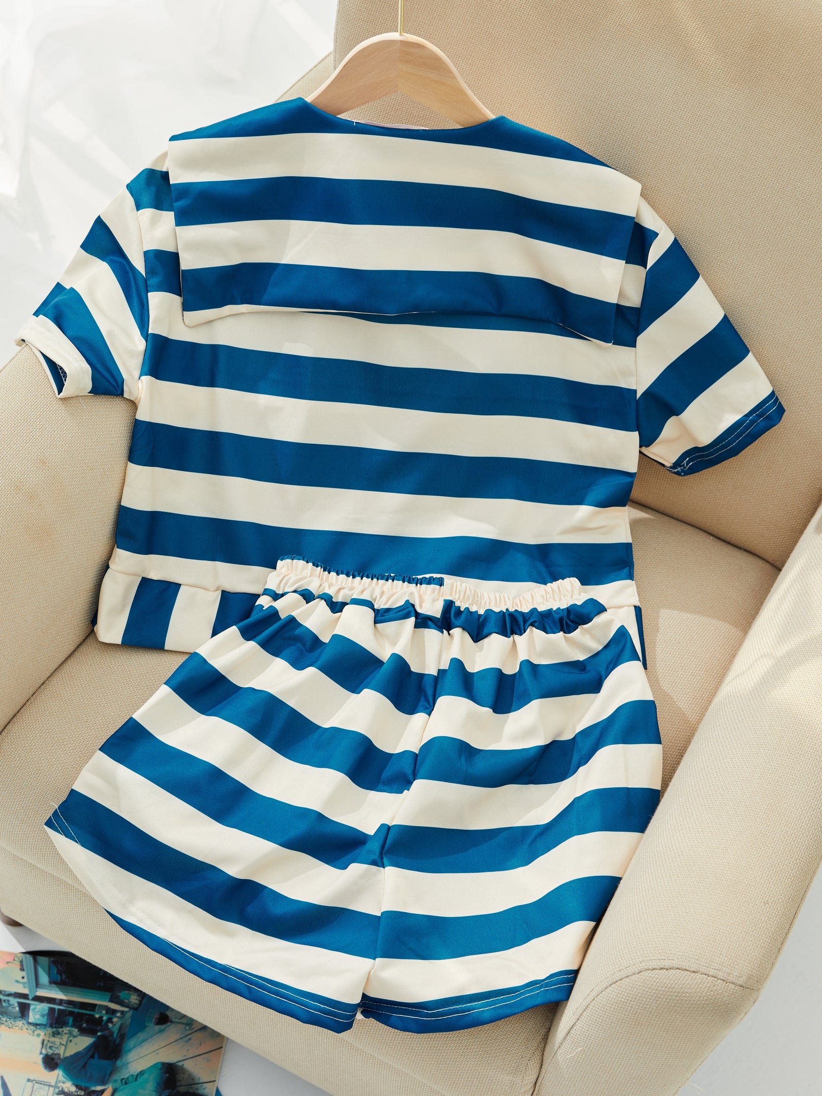 2 Pcs Women's Short Sleeve Striped/Checked/Polkadot/Weave Shorts Set 2XL 477761 2 Pcs Women's Short Sleeve Striped/Checked/Polkadot/Weave Shorts Set 2XL 477761