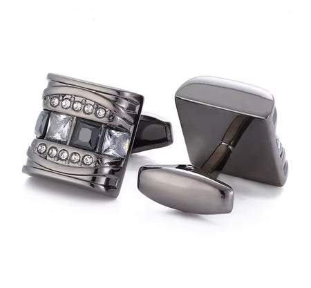 High Quality Black Plated Black White Crystal Cufflinks For Men X2679492