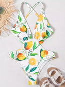 Monokini V-Neck Belly-Hollowed One-Piece Swimwear PRINTING-M  S4971 - TUZZUT Qatar Online Shopping