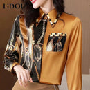 Women Korean New Patchwork Printed Satin L S4384919 - Tuzzut.com Qatar Online Shopping