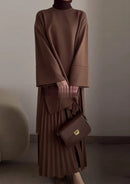 Elegant Round Neckline Wide Sleeves Pleated Skirt Mid-length Two-Piece Outfit 142968 - TUZZUT Qatar Online Shopping