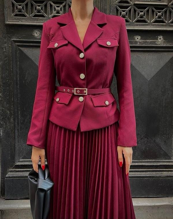Women Solid Luxury Long Sleeve Maxi Skirt Suit B-365114 Women Solid Luxury Long Sleeve Maxi Skirt Suit B-365114