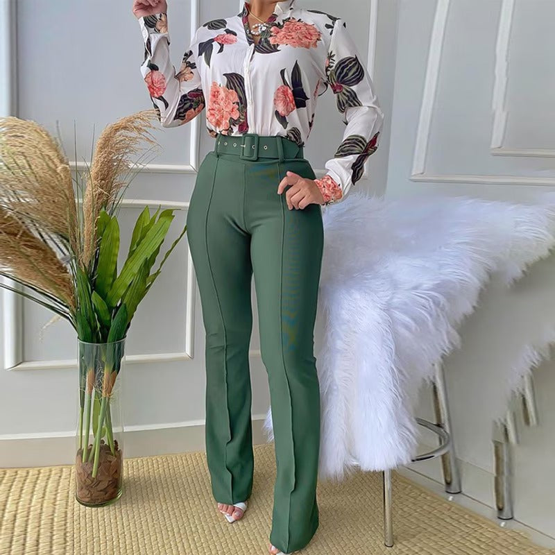 Women's Long Sleeve Floral Pants Set - Size L - 183809