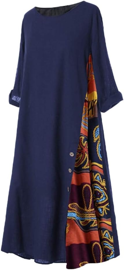 Sleeve Side Printed Loose Long Dress 85473 Sleeve Side Printed Loose Long Dress 85473
