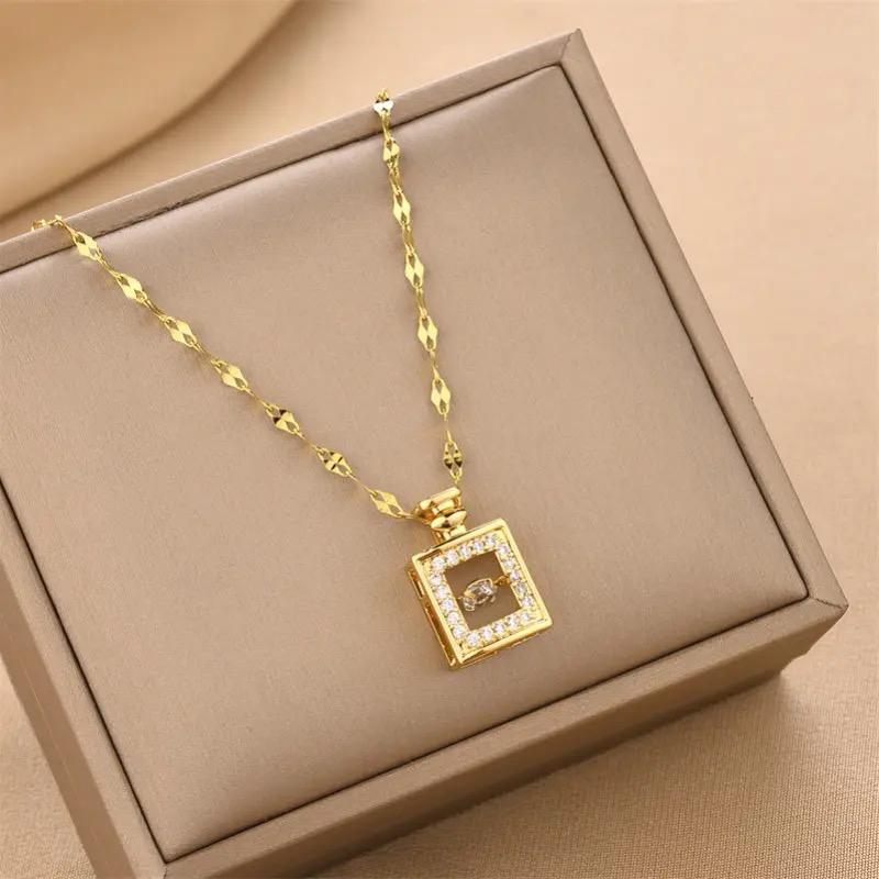 All-match New Moving Perfume Bottle Pendant Necklace Women's Trendy Stainless Steel Chains S4945509 - Tuzzut.com Qatar Online Shopping