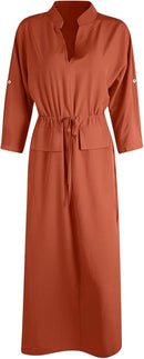 Women's Long Sleeved V-Neck Long Maxi Dresses   B73188 - TUZZUT Qatar Online Shopping