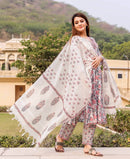 Women Cotton Mix Hand Block Printed Kurta Suit 3 Pcs Set - TPS528 - TUZZUT Qatar Online Shopping