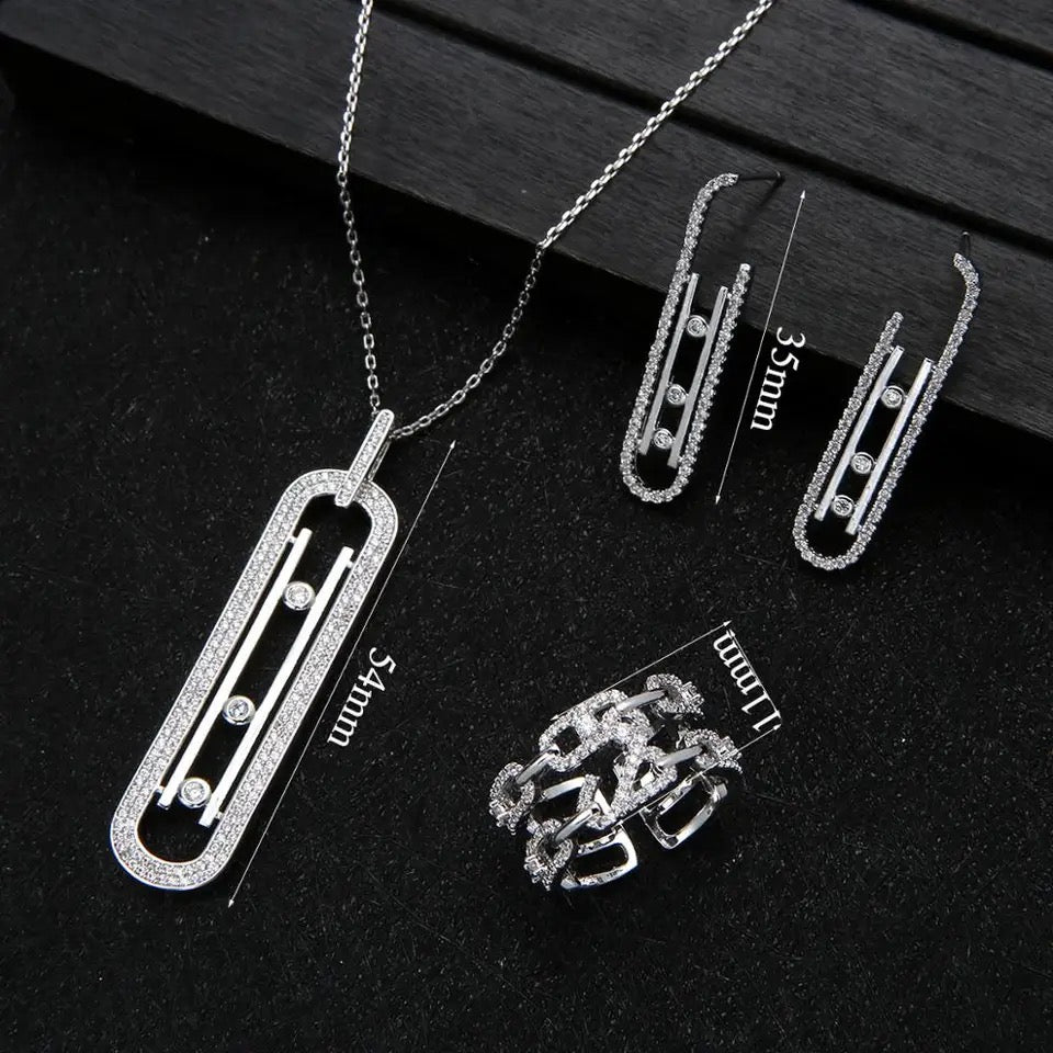 Luxury Geometry Link Stackable Pendant Necklace Earring ring set S4982933 Luxury Geometry Link Stackable Pendant Necklace Earring ring set S4982933