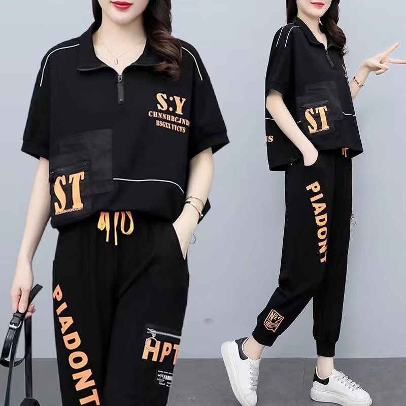2 Pcs Women's Short Sleeve Solid Color T-shirt Sets M 388928 2 Pcs Women's Short Sleeve Solid Color T-shirt Sets M 388928