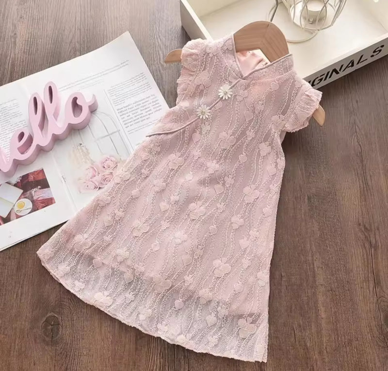 Summer Girls Fashion Party Wear Sleeveless Lace Print Chinese Style Dress 903793 - TUZZUT Qatar Online Shopping