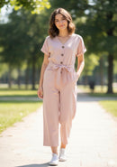 Summer Fashion Short Sleeve Jumpsuit Women Loose Cropped Pants 0806 - TUZZUT Qatar Online Shopping