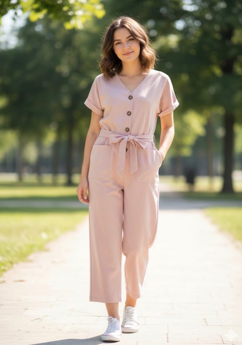 Summer Fashion Short Sleeve Jumpsuit Women Loose Cropped Pants 0806 - TUZZUT Qatar Online Shopping