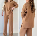 Women's Wide Leg Pajama Set, Wide Leg Pants, Long Sleeve Top, Pants, V-Neck   S5055531 - TUZZUT Qatar Online Shopping