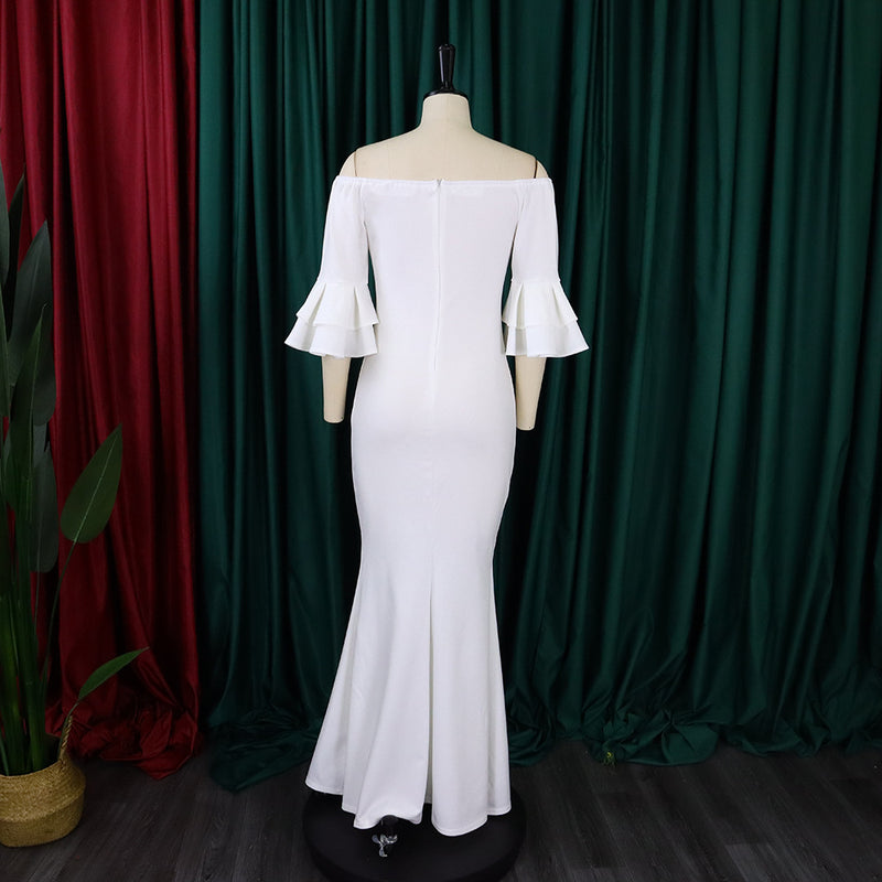 Sexy Off Shoulder Backless Long Maxi Dress Evening Party Dress Off-White S4268934 - Tuzzut.com Qatar Online Shopping