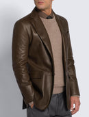 Men's Casual Genuine Leather Suit, Slim Fit, Uncoated Water Dyed, Vegetable Tanned Sheepskin, Coat, Outerwear, Japan Fashion - S4063144 - Tuzzut.com Qatar Online Shopping