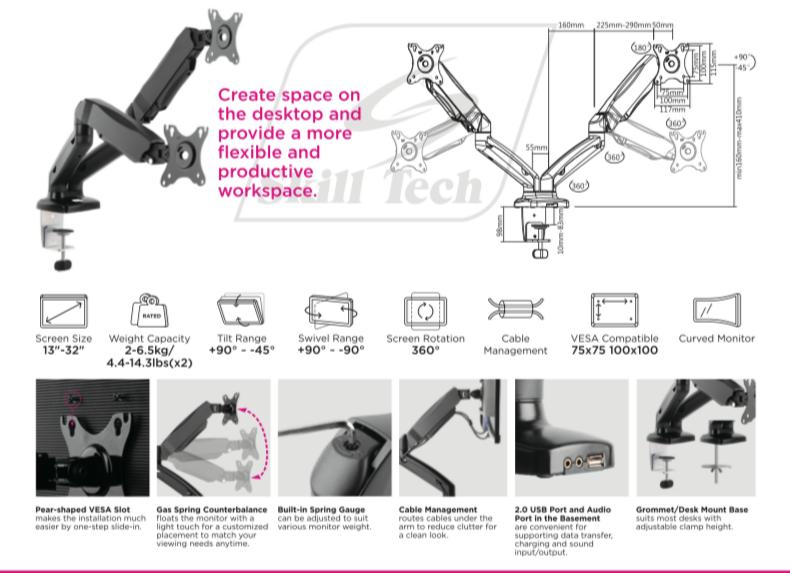 Dual Monitor Gas Spring Deskmount - SH 130 C024 (Fits Most 17 Dual Monitor Gas Spring Deskmount - SH 130 C024 (Fits Most 17