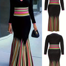 Long Sleeves Skinny Colorful Contrast Color Striped V-Neck Maxi Dresses 174661 - TUZZUT Qatar Online Shopping