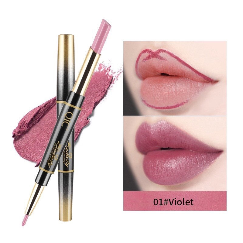QIC 2In1 High-quality Pen Lips Matte Waterproof Long Lasting Permanent Lipstick Lipstick with A Contour Pencil Makeup Cosmetics